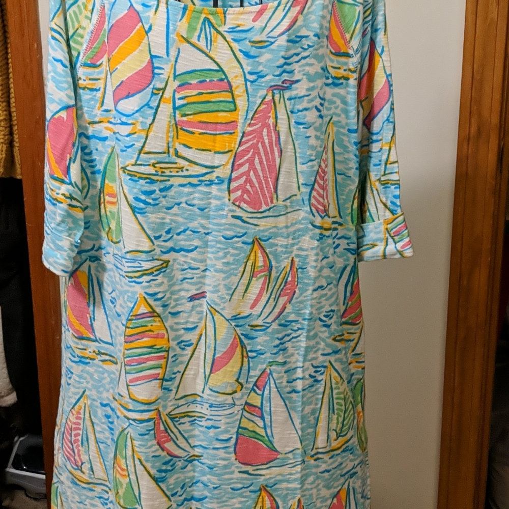Lilly Pulitzer Multi-Color Sailboat Print Midi Dress